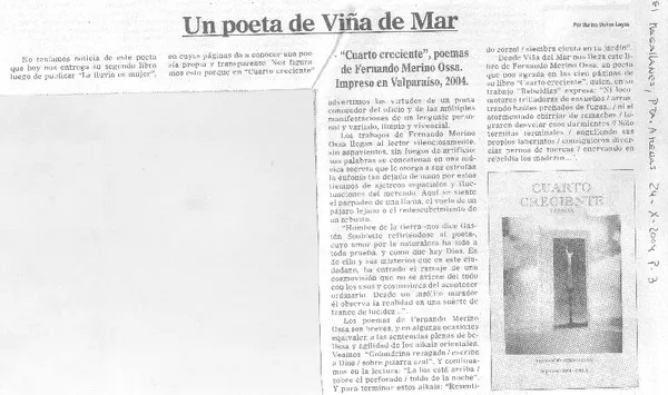 Un Poeta de Viña del Mar  [artículo] Marino Muñoz Lagos