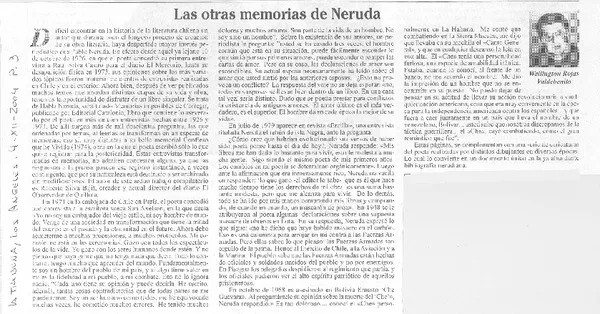 Las otras memorias de Neruda  [artículo] Wellington Rojas Valdebenito