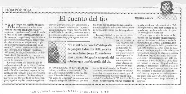 El cuento del tío  [artículo] Alejandro Zambra