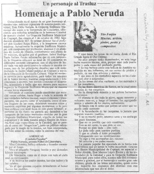 Homenaje a Pablo Neruda  [artículo] Tito Forján Macías