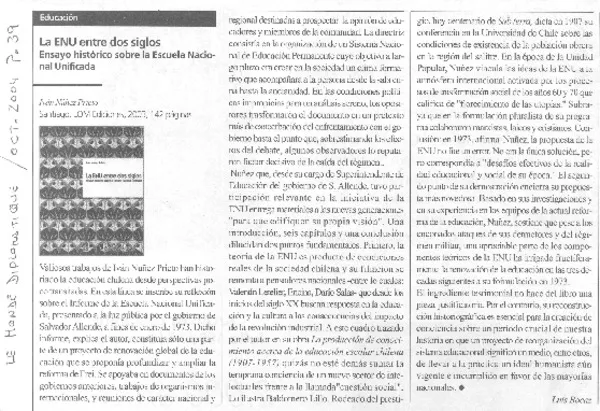 La ENU entre dos siglos : ensayo histórico sobre la Escuela Nacional Unificada [artículo] Luis Bocaz.