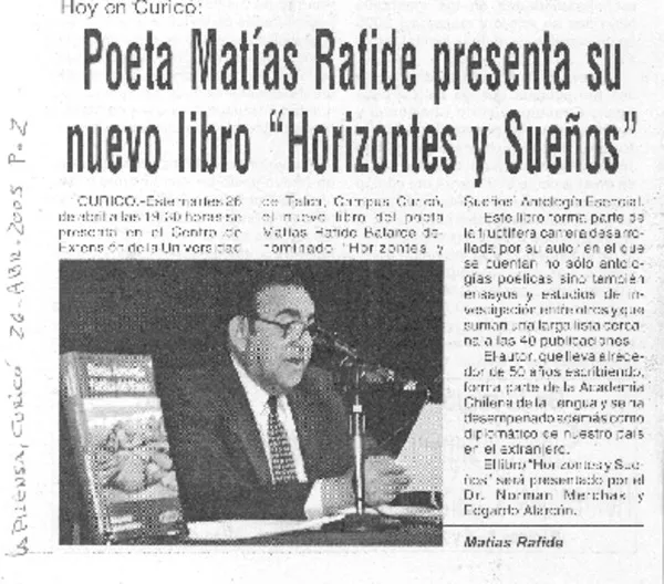 Poeta Matías Rafide presenta su nuevo libro "Horizontes y sueños"  [artículo]