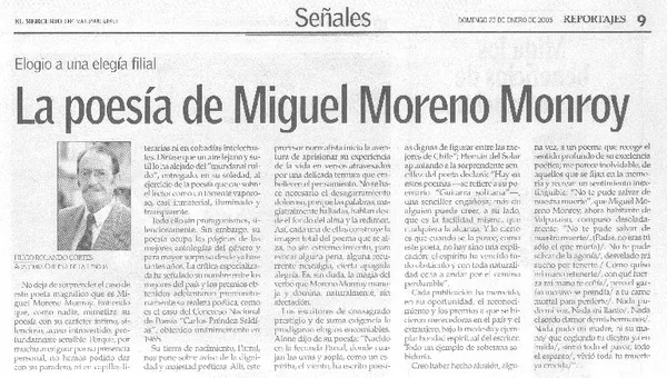 La Poesía de Miguel Moreno Monroy  [artículo] Hugo Rolando Cortés