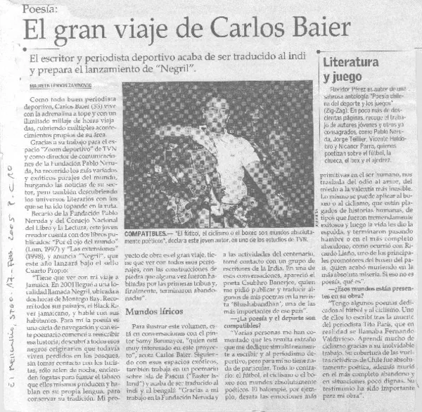 El Gran viaje de Carlos Baier (entrevistas) [artículo] Maureen Lennon Zaninovic.