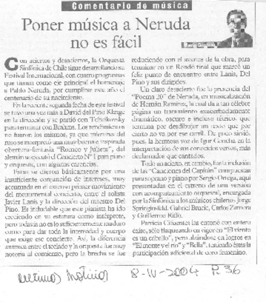 Poner música a Neruda no es fácil  [artículo] Mario Córdoba