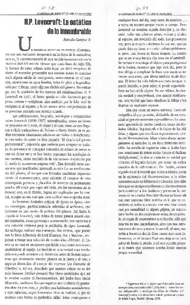 H. P. Lovecraft: la estética de lo innombrable  [artículo] Marcela Campos R.