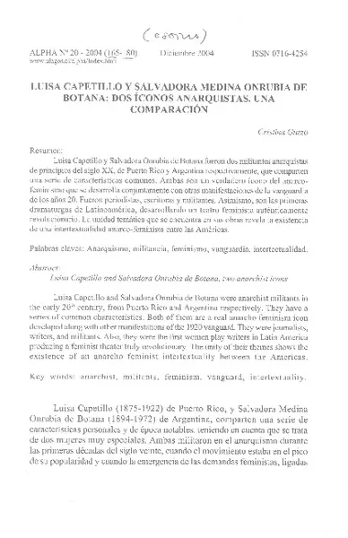 Luisa Capetillo y Salvadora Medina Onrubia de Botana : dos íconos anarquistas : una comparación [artículo] Cristina Guzzo.
