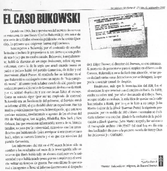 El caso Bukowski  [artículo] Carlos Soto R.