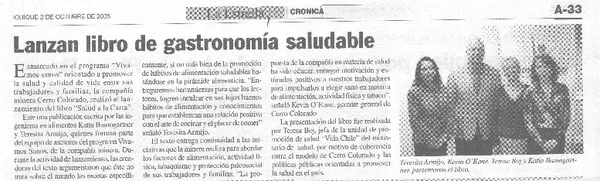 Lanzan libro de gastronomía saludable.  [artículo]