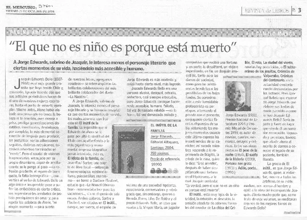 "El que no es niño es porque está muerto"  [artículo] Camilo Marks.