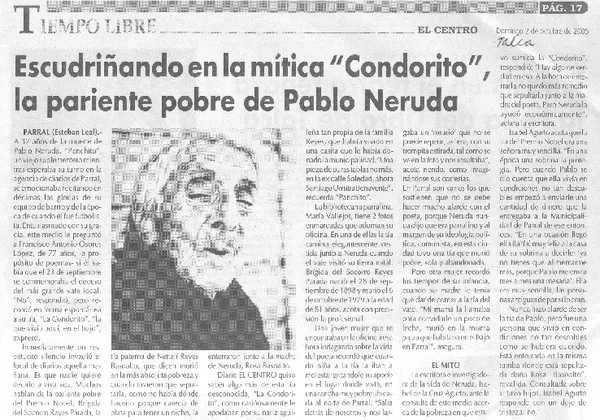 Escudriñando en la mítica "Condorito" la pariente pobre de Pablo Neruda  [artículo] Esteban Leal.