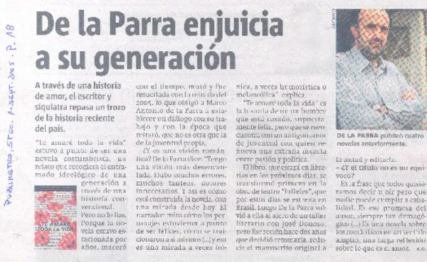 De la Parra enjuicia a su generación.  [artículo]