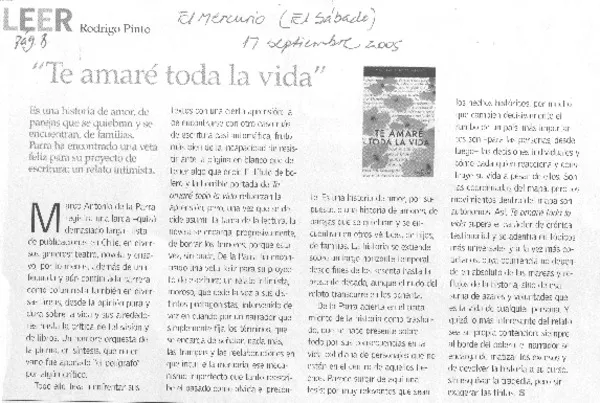 "Te amaré toda la vida"  [artículo] Rodrigo Pinto