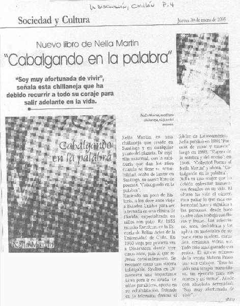 "Cabalgando en la palabra".  [artículo] P.O.