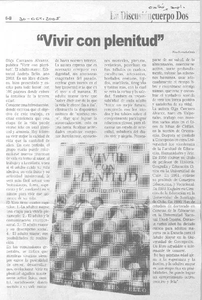 "Vivir con plenitud".  [artículo] Ena Ferrada Ortiz