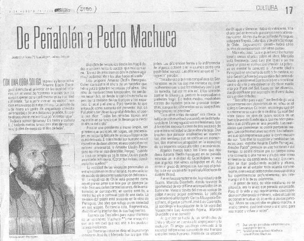 De Peñalolén a Pedro Machuca.  [artículo] Jesus Cruz Flores