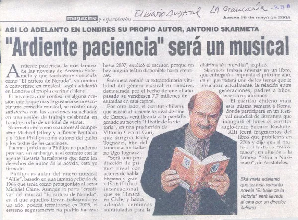 "Ardiente paciencia" será un musical.  [artículo]