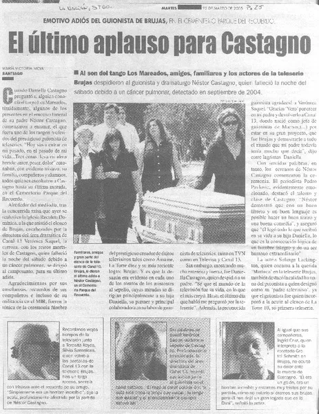 El último aplauso para Castagno  [artículo] María Victoria Moya.
