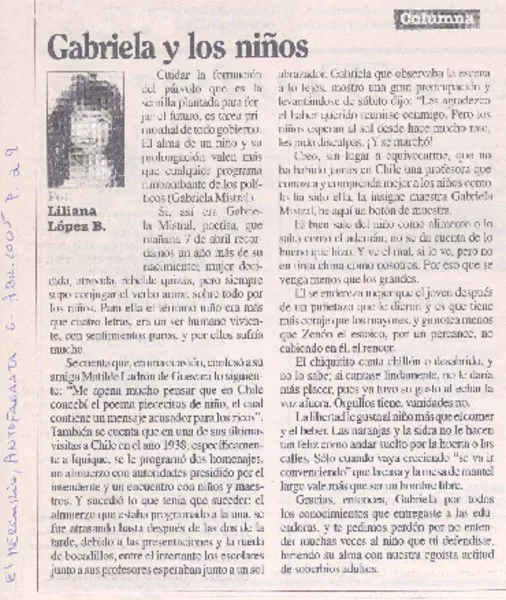Gabriela y los niños  [artículo] por Liliana López B.