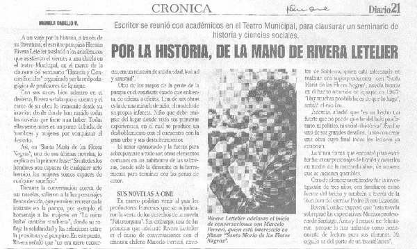 Por la historia, de la mano de Rivera Letelier  [artículo] Mariela Cabello V.