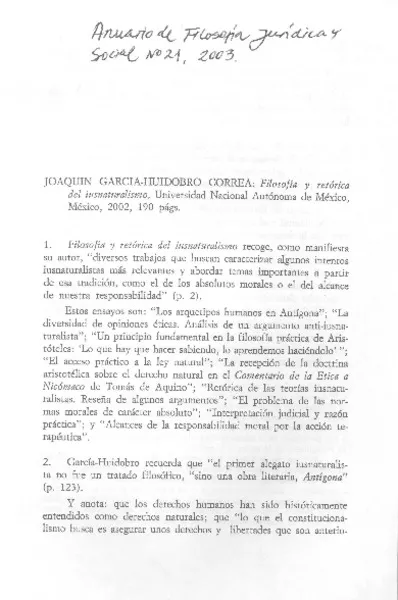 Joaquín García-Huidobro Correa: Filosofía y retórica del iusnaturalismo.  [artículo] Manuel Manson Terrazas