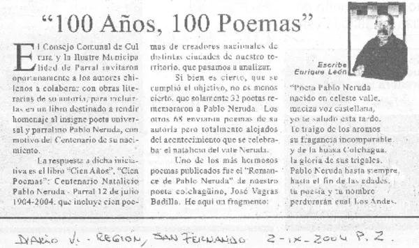100 años, 100 poemas  [artículo] Enrique León