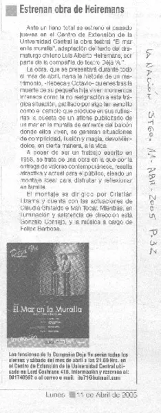 Estrenan obra de Heiremans.  [artículo]