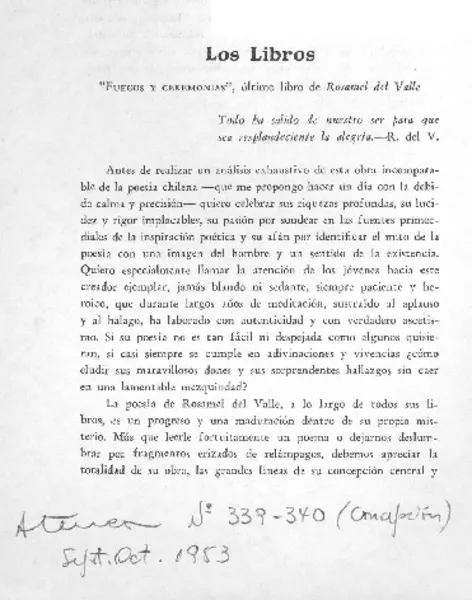 Fuegos y ceremonias  [artículo] Humberto Díaz Casanueva.
