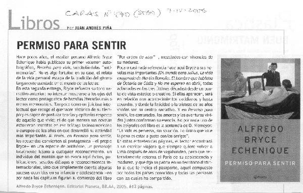 Permiso para sentir  [artículo] Juan Andrés Piña.