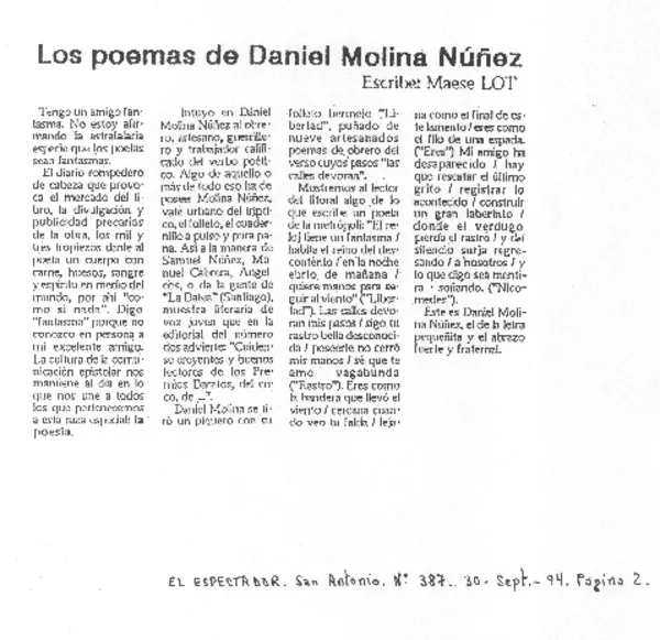 Los poemas de Daniel Molina Núñez  [artículo] Maese LOT.