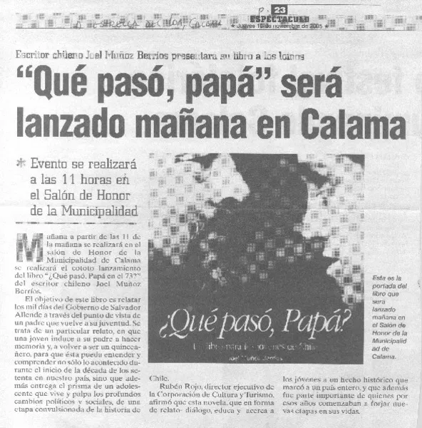 "Qué pasó, papá" será lanzado mañana en Calama  [artículo]