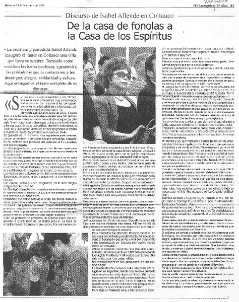 De la casa de fonolas a la casa de los espíritus  [artículo] Isabel Allende.