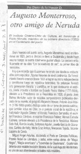 Augusto Monterroso, otro amigo de Neruda  [artículo]