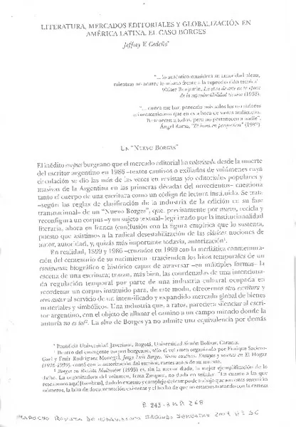 Literatura, mercados editoriales y globalización en América Latina. El caso Borges  [artículo]Jeffrey Cedeño V.