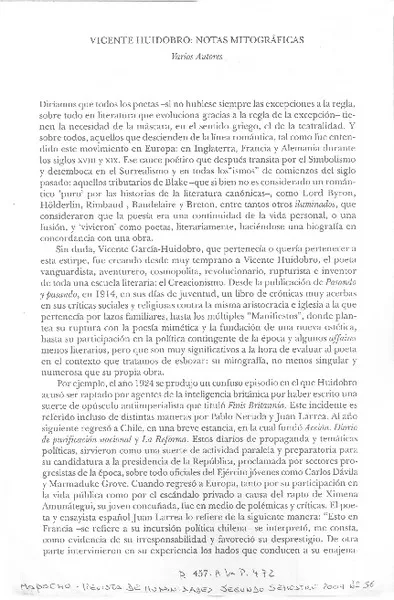 Vicente Huidobro: Notas mitográficas  [artículo]