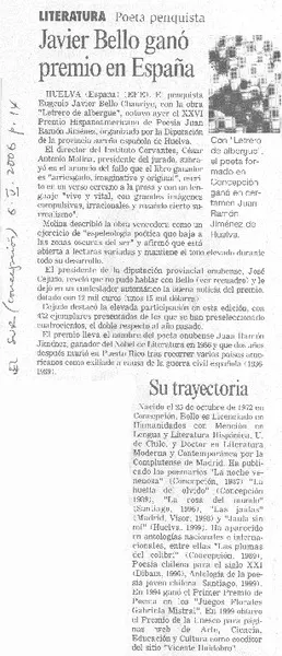 Javier Bello ganó premio en España  [artículo]