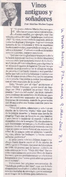Vinos antiguos y soñadores [artículo] por Marino Muñoz Lagos.