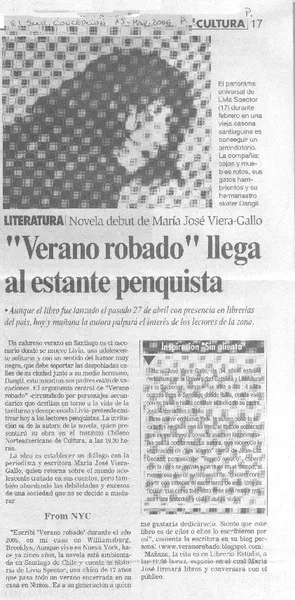 "Verano robado" llega al estante penquista  [artículo]