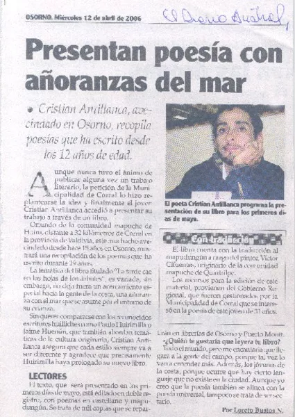 Presentan poesía con añoranzas del mar  [artículo]Loreto Bustos N.