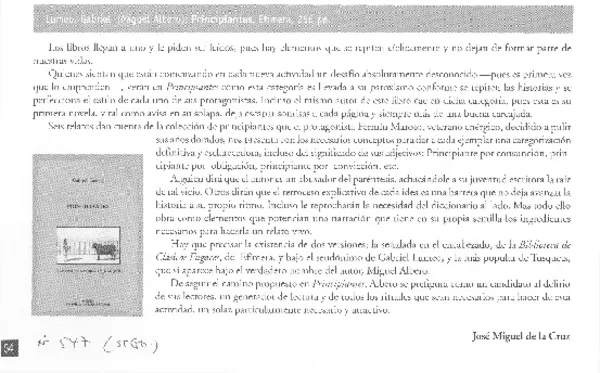 Principiantes  [artículo] José Miguel de la Cruz.