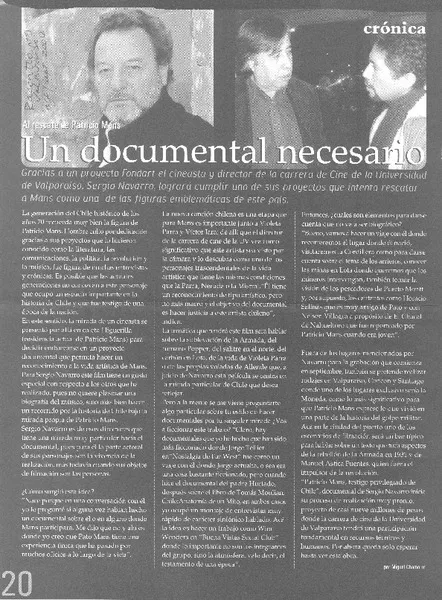 Un documental necesario  [artículo]Miguel Chamorro.