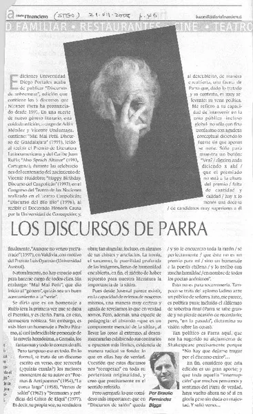 Los discursos de Parra  [artículo] Braulio Fernández Biggs.
