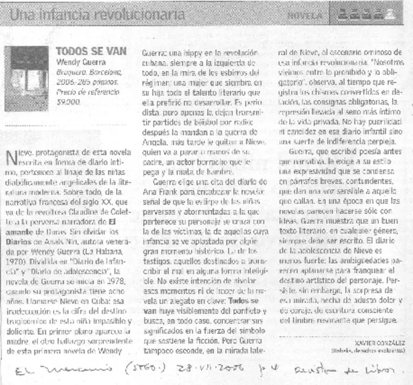 Una infancia revolucionaria  [artículo] Xavier González.