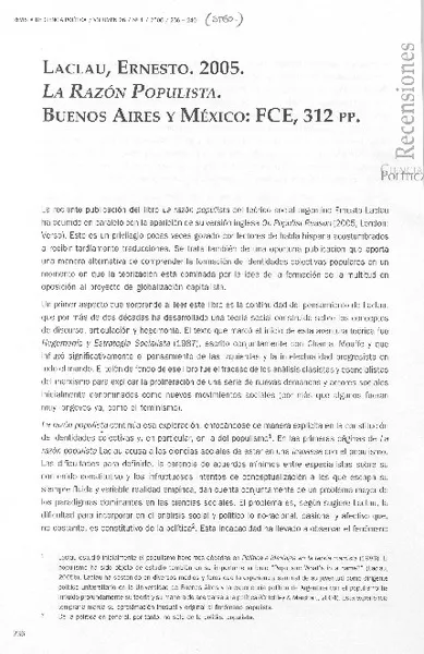 La razón populista  [artículo] Hernán Cuevas Valenzuela.