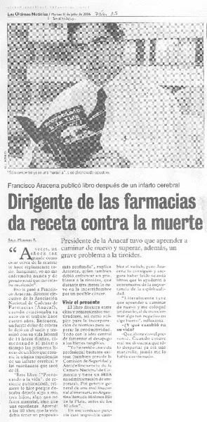 Dirigente de las farmacias da receta contra la muerte  [artículo] Raúl Morales R.