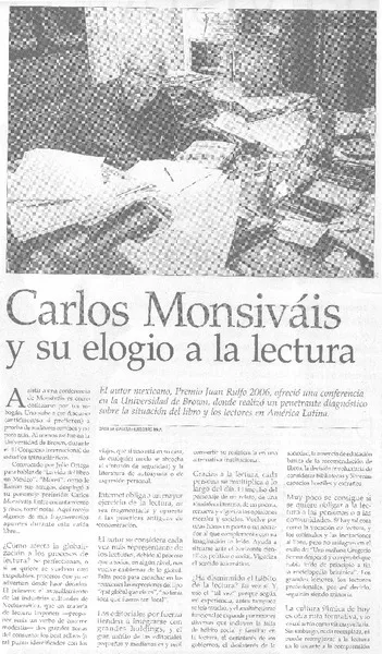 Carlos Monsiváis y su elogio a la lectura  [artículo] Cecilia García-Huidobro McA.
