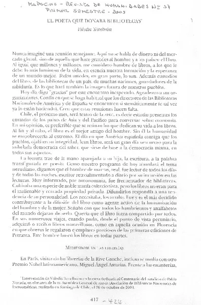 El Poeta que donaba bibliotecas  [artículo]Volodia Teitelboim.