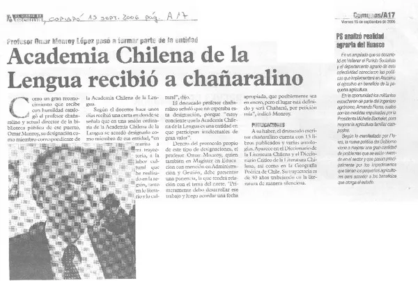 Academia Chilena de la Lengua recibió a chañaralino  [artículo].