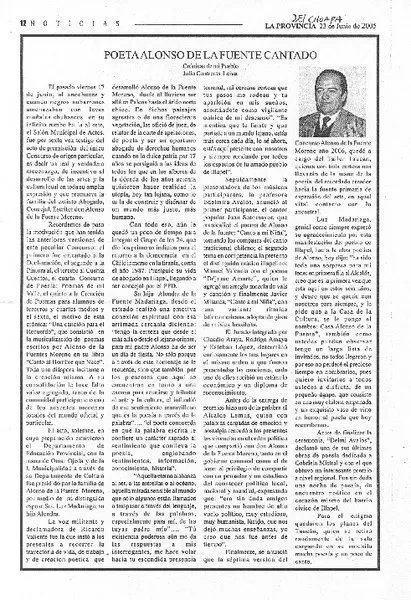 Poeta Alonso de la Fuente cantado  [artículo] Julio Contreras Leiva.