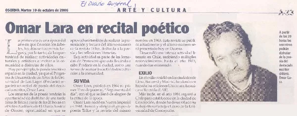 Omar Lara en recital poético  [artículo]